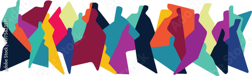   Group of people multicolored futuristic silhouettes abstract vector background