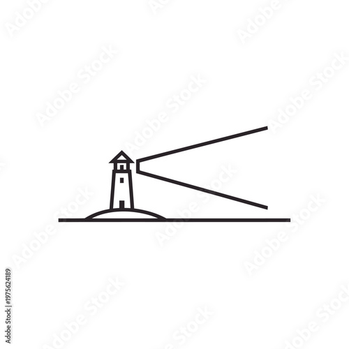 Lighthouse Beacon Line Art logo Representing Navigation, Safety and Maritime Guidance on Sea.