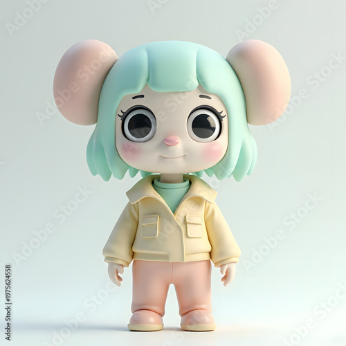 Cute designer art toy vinyl figure in pastel colors isolated on white.