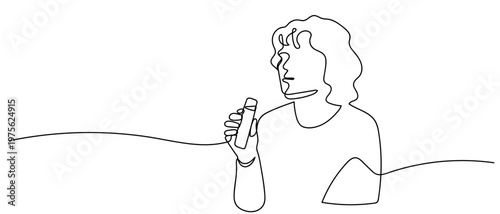 woman smoking electric cigarette continuous one line drawing and minimalist style isolate outline Editable stroke.