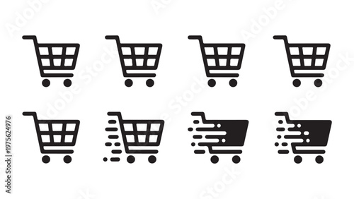 Speedy shopping cart icons showing fast delivery concept with motion blur effect for ecommerce express shipping.