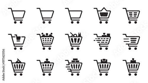 Set of shopping cart icons, shopping basket and trolley collection, e-commerce buy online web symbol.