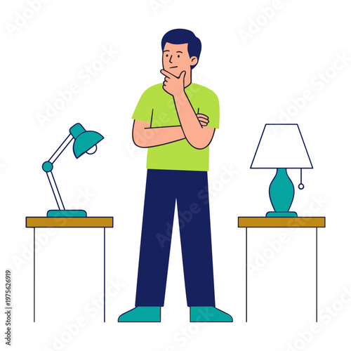 Illustration of a Person with a Comparing Choices
