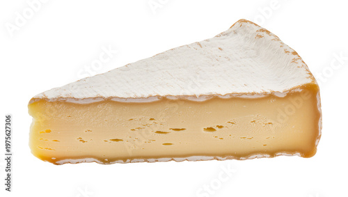 Vászonkép Wedge of soft bloomy rind cheese with powdery white mold, isolated on transparen