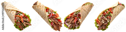 Photos Delicious meat kebabs and shawarma wraps, a vibrant photograph of fresh fast food on transparent background