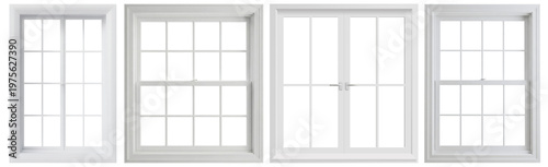 Photos White window frames and a double door with glass panes, photographed and isolated on transparent background