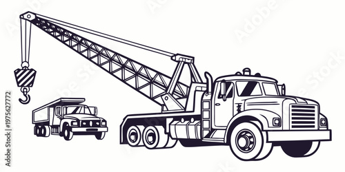 A classic pickup truck with a camper shell attached on a flatbed trailer