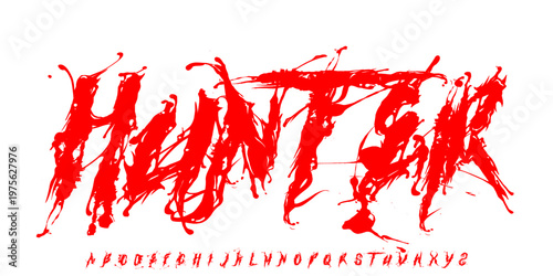 Hunter Font, A aggressive metal display font with chaotic forms, perfect for band logos, album covers, and dark music ,clothing.vector illustration
