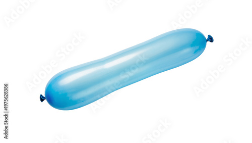 Long blue twisting balloon with tied ends, isolated on transparent background