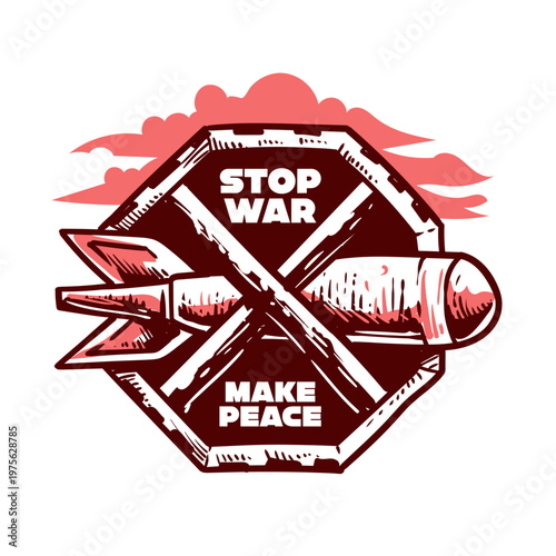 Handdrawn Detailed Stop War and Make Peace Illustration with Bomb Weapon