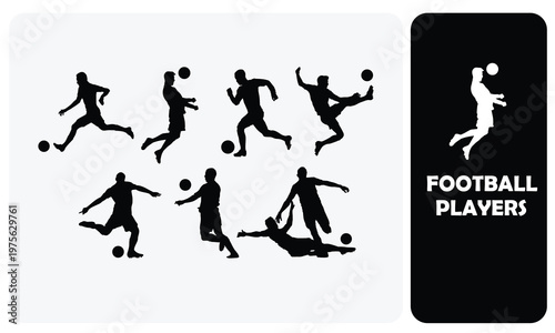 Football Player Silhouettes Set - Professional Soccer Action Poses Vector