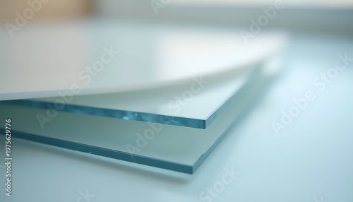 Clear Glass Sheets Stacked Neatly Showing Their Edges and Transparency With Soft Natural Light and a Shallow Depth of