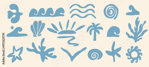 Collection of hand drawn abstract coastal icons