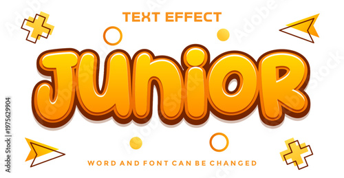 Junior 3D Text Effect with Playful Orange Bubble Typography on White Background