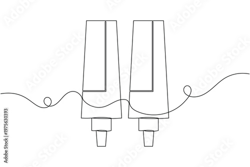 Duel marker pen sign icon continuous one line drawing on white background minimalist creative art symbol outline vector illustration