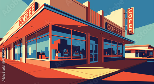 Retro Diner Vector Illustration A Vibrant Mid-Century Style Coffee Shop Scene