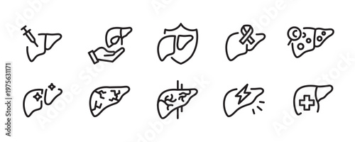 Liver Medical Icon Set icon, button, vector, sign, symbol, logo, illustration, editable stroke and flat design style isolated on white linear pictogram
