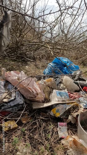 garbage in the forest. garbage in the park. garbage on the road. natural landfills. Ukrainian landscapes 4k. garbage in the environment