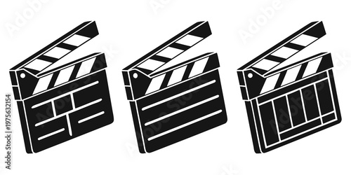 Three black wooden chairs with slatted backrests and seats arranged in a row