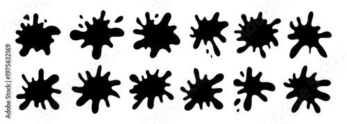 Water or milk puddle splash frame with organic blob shapes and fluid edge vector illustration set. Ideal for milk or paint spill designs with abstract wavy borders and stains.