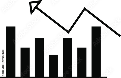 Black and white line graph with declining trend and bar chart elements