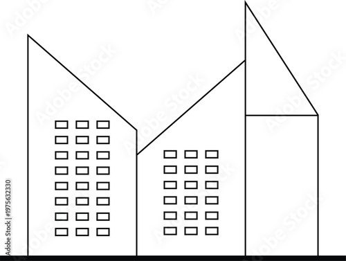 Simple line drawing of a house with two sections and gabled roofs