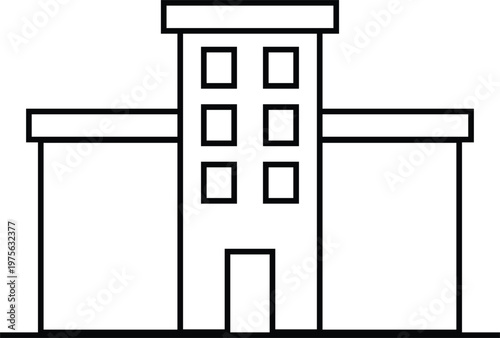 Title simple line drawing of a building with a flat roof and rectangular windows description a minimalist black and white line art