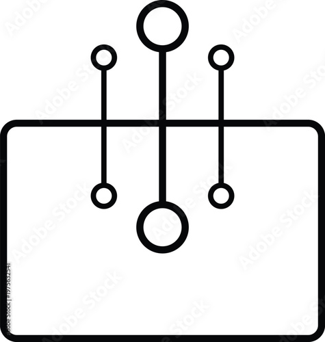 Simple line drawing of a rectangular electronic component with circles and lines