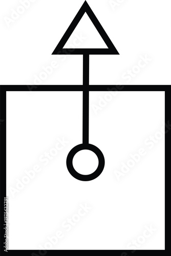 Simple line drawing of a rectangular box with triangle and circle elements