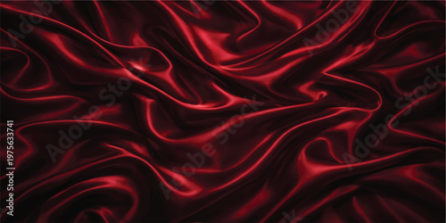Smooth flowing red silk and satin fabric creates a luxury background texture with elegant waves and soft drapery for a shiny fashion backdrop