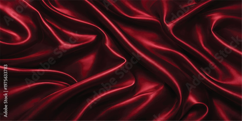 Smooth red silk and satin fabric texture with luxury shiny waves of soft drapery creates a decorative textile backdrop for Valentine fashion