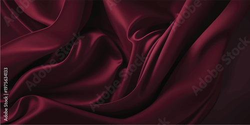 Luxurious red silk and satin fabric background featuring smooth rippled waves of shiny textile material with soft curves and elegant drapery for a decorative Valentine backdrop