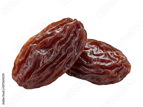 Close-Up of Two Raisins Isolated on Transparent Background