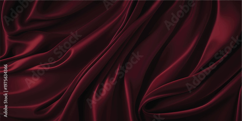 Red Satin Fabric. abstract red liquid background, paint splash, swirl pattern and water drops, beauty gel and cosmetic texture. Abstract red fabric with soft wave texture background .