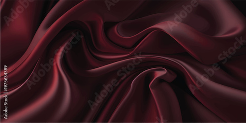 Red Satin Fabric. abstract red liquid background, paint splash, swirl pattern and water drops, beauty gel and cosmetic texture. Abstract red fabric with soft wave texture background .