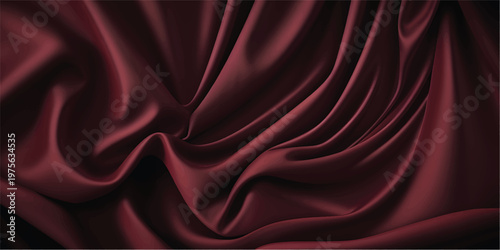 Abstract flowing deep red fabric texture background with luxurious waves.