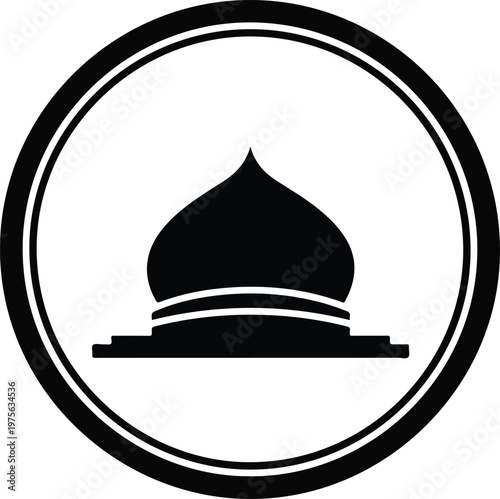 Minimalist Islamic Mosque Dome Silhouette Icon in Circular Frame