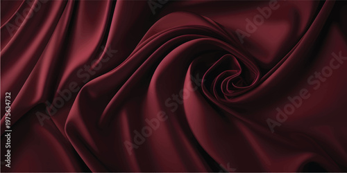 Abstract red silk background with smooth satin fabric waves and a flowing textile texture design for a soft decorative backdrop