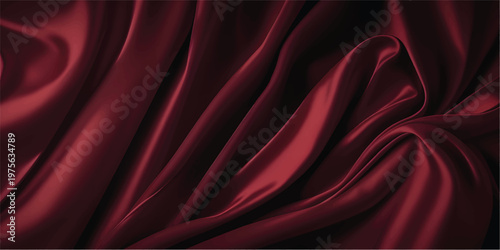 Abstract background luxury dark red silky fabric. Realistic textile with folds and drapes. Silk texture satin velvet material or luxurious background. Decoration element for design.Vector illustration