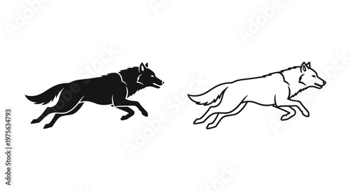 BlackWolfVsGrayWolf Running Silhouettes Design Vector