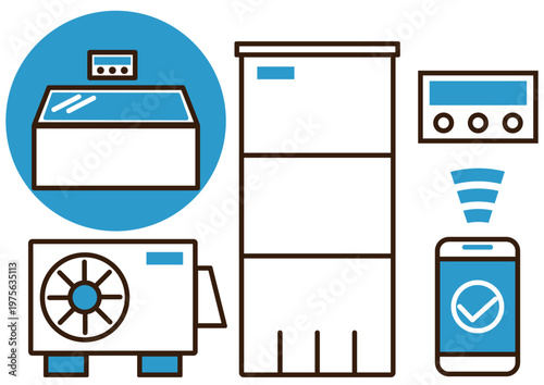 スマートフォンから操作して給湯器のお風呂をわかすイメージのイラストアイコン