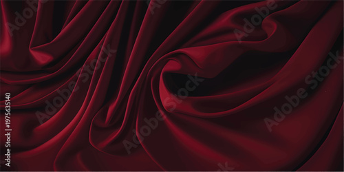 Dark Maroon Satin Silk Fabric Background with Smooth Folds, Elegant Waves and Luxury Texture
