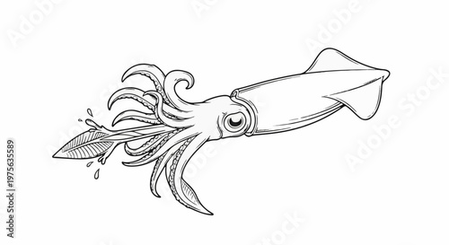 Artistic illustration of a squid with flowing tentacles and an arrowhead