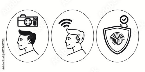 Collection of three black and white icons representing vision and optics