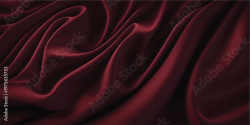 Luxurious flowing red silk fabric with elegant folds and smooth glossy ripples creating a soft textile background
