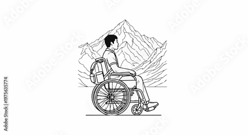 Person in wheelchair looking at mountains