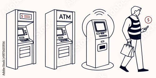 A person withdrawing cash from an atm while holding a smartphone