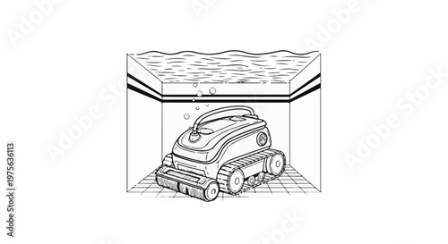 Robotic pool cleaner with tracks cleans pool bottom, bubbles rise