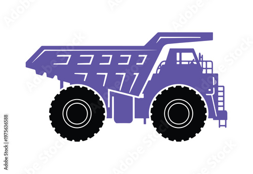 Large mining dump truck icon shown from the side in a simple flat vector style, isolated on a white background.