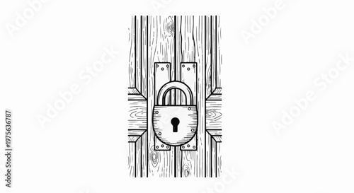 Illustration of an old-fashioned padlock secured to a wooden surface